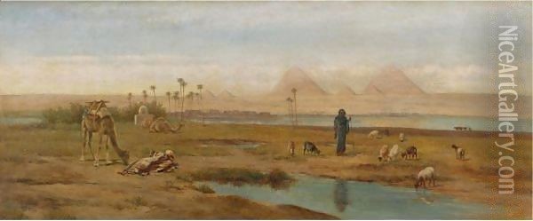 Midday Break Along The Nile, Giza Oil Painting - Frederick Goodall
