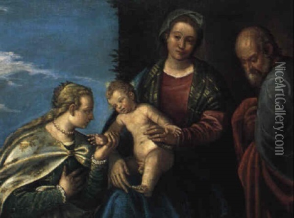 Sacra Famiglia Con Una Santa Oil Painting - Carlo Caliari