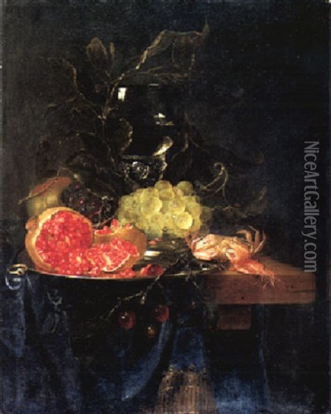 Stilleben Mit Romer, Fruchten Und Krabbe Oil Painting - Pieter de Ring