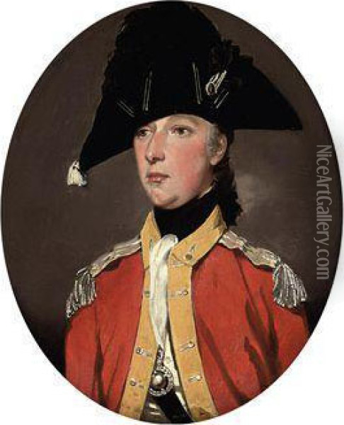 Portrait Of An Officer, Thought 
To Be Lieutenant Hall, Small Half-length, In The Uniform Of The 
Staffordshire Militia Oil Painting - John Downman