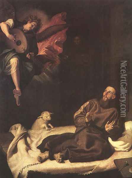 St Francis Comforted by an Angel c. 1620 Oil Painting - Francisco Ribalta