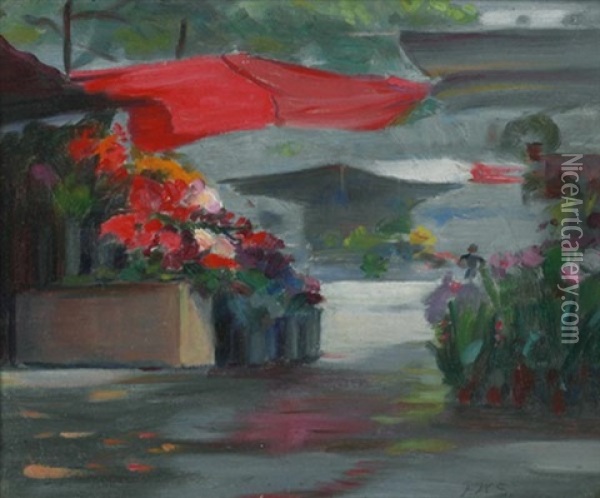 Flower Market, Ile De La Cite, Paris Oil Painting - Franklin W. Simmons