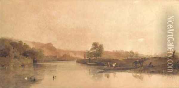 A ferry near Doncaster Oil Painting - Peter de Wint