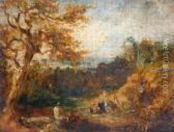 Travellers Encampment In Woodland Oil Painting - John Linnell