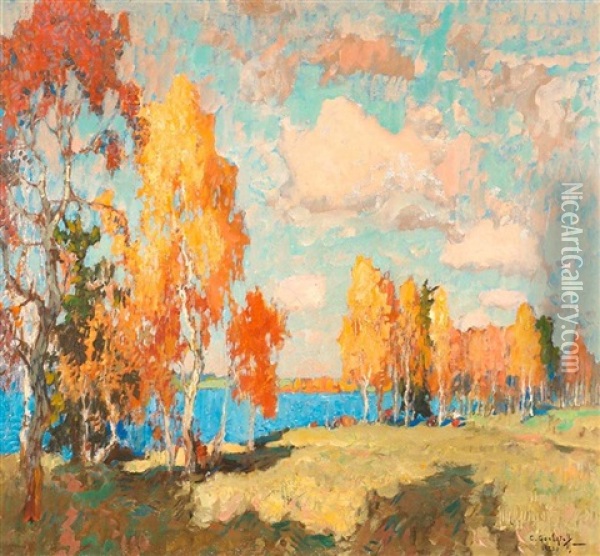 Herbst Am See Oil Painting - Konstantin Ivanovich Gorbatov