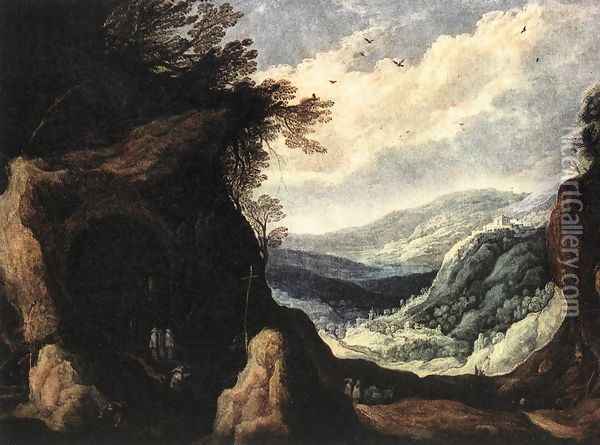 Rocky Landscape with Monks 1608 Oil Painting - Joos De Momper