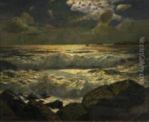 Moonlight, St. Ives Bay Oil Painting - Julius Olsson
