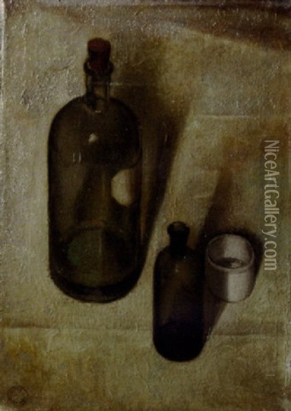 Stilleven Met Flessen En Een Zalfpotje Oil Painting - Dick Ket