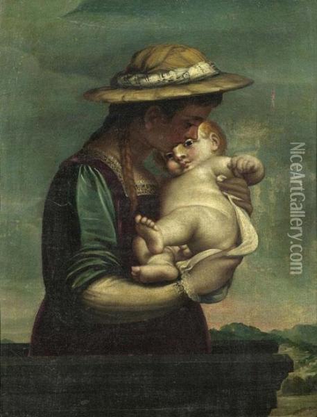 Madonna Mit Kind (la Madonna Del Cappello). Oil Painting - Luca Cambiaso
