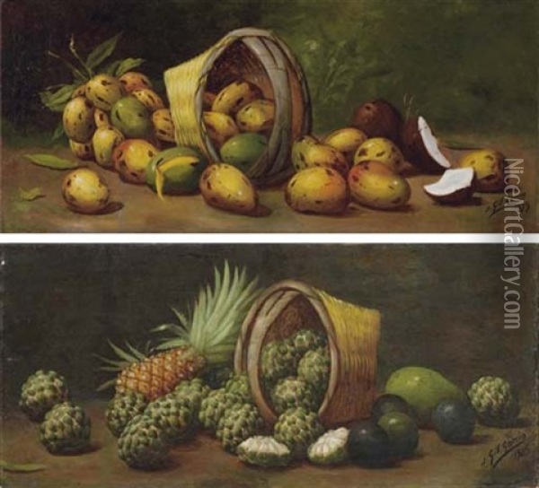 Mangos Y Cocos (+ Anones Y Pina; 2 Works) Oil Painting - Juan Gil Garcia