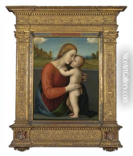 Maria Mit Kind Vor Einer Landschaft. Oil Painting - Francesco Francia