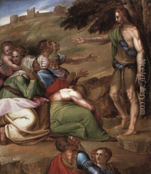 Saint John The Baptist Preaching Oil Painting - Battista Franco