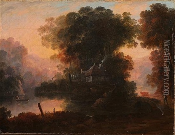 Village On The River Oil Painting - William Williams