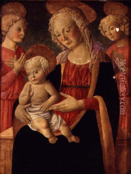 Madonna And Child With Two Angels Oil Painting - Master Of San Miniato