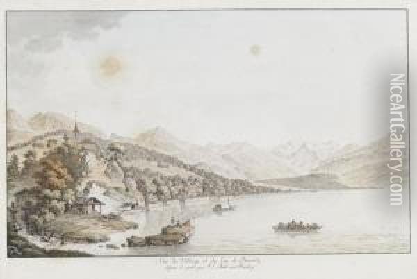 Vue Du Village Et Du Lac De Brientz Oil Painting - Johann Ludwig Aberli