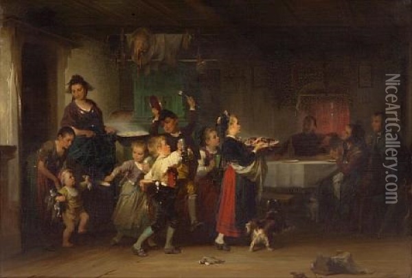 The Children's Feast Oil Painting - Jakob Gruenenwald