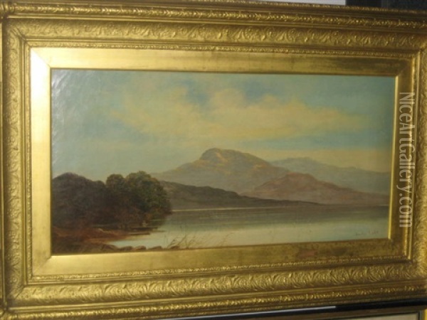 Mountain Lake With Fisherman Oil Painting - Charles Leslie