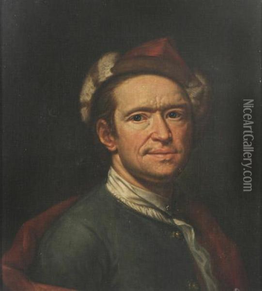 Bildnis (selbstbildnis) Eines Mannes Mit Roter Mutze Mit Pelzbesatz Oil Painting - Georg Anton Urlaub