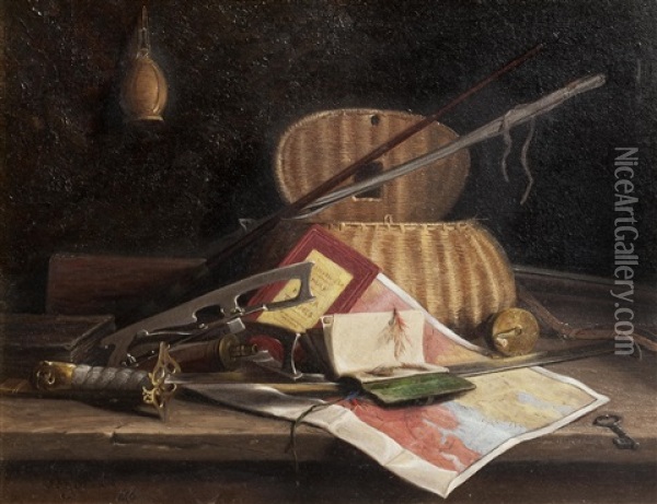 Still Life With Rods And Reels Oil Painting - John Fitzmarshall