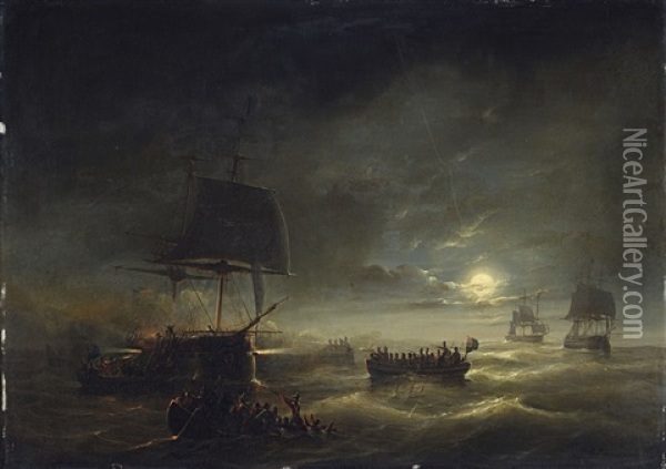 Nachtliche Seeschlacht Oil Painting - Christian Cornelis Kannemans