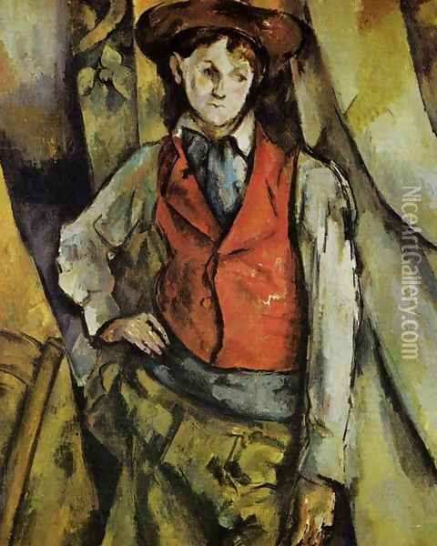 Boy In A Red Vest3 Oil Painting - Paul Cezanne
