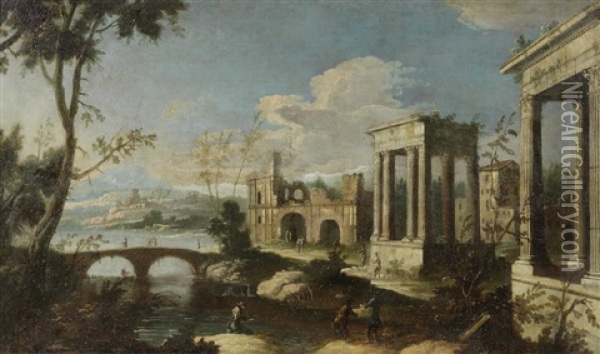 An Extensive River Landscape With Ruins Oil Painting -  Master of the Langmatt Foundation Views