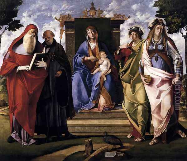 Virgin and Child Enthroned with Saints c. 1515 Oil Painting - Benedetto Diana