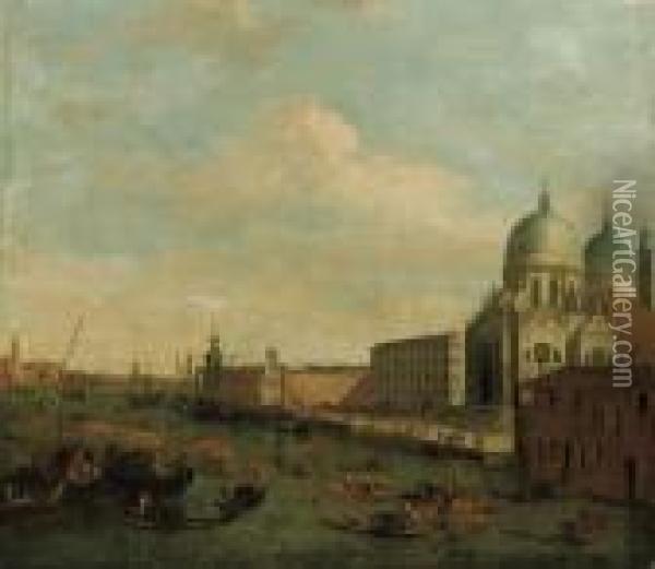Venezia: Veduta Del Canal Grande E Della Chiesa Della salute Oil Painting - Luca Carlevarijs