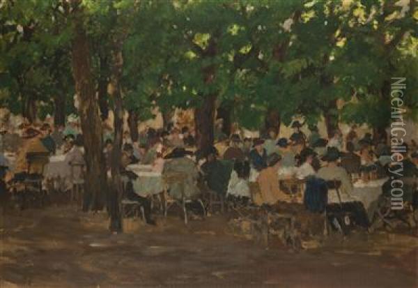 A Garden Restaurant In Stromovka Oil Painting - Antonin Hudecek