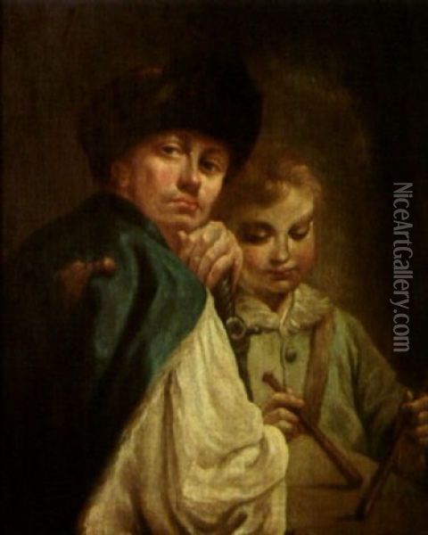 Hombre Con Nino Tocando El Tambor Oil Painting - Giovanni Battista Piazzetta