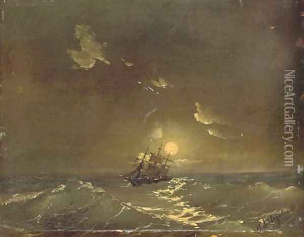 A ship in moonlit waters Oil Painting - Ivan Konstantinovich Aivazovsky