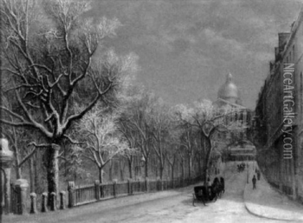 Winter, Park Street, Boston Oil Painting - Sylvester Phelps Hodgdon