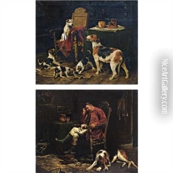 Before The Hunt (+ After The Hunt; Pair) Oil Painting - John Emms