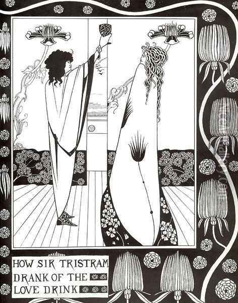 How Sir Tristram Drank of the Love Drink Oil Painting - Aubrey Vincent Beardsley