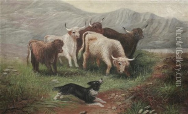 Highland Cattle (pair) Oil Painting - Charles Gregory