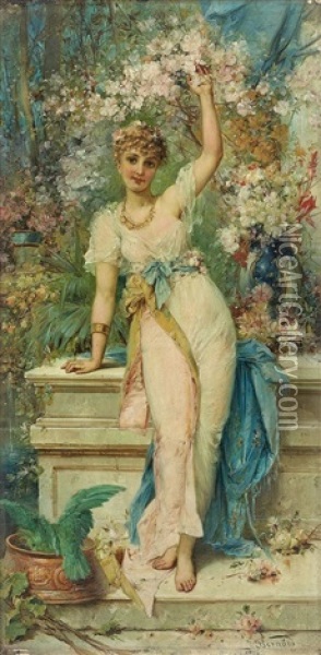 Junge Frau In Einem Garten Oil Painting - Joseph Bernard