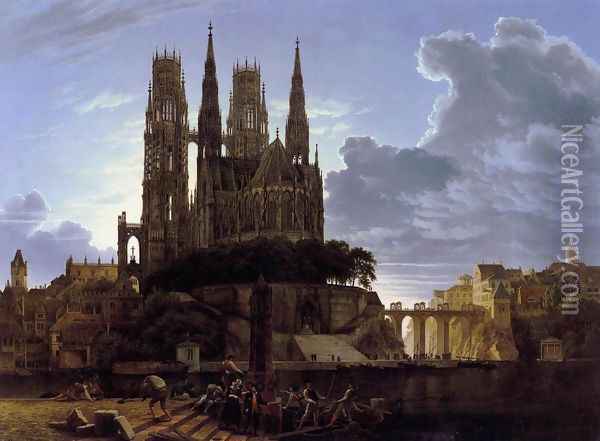 Medieval Town by Water after 1813 Oil Painting - Karl Friedrich Schinkel