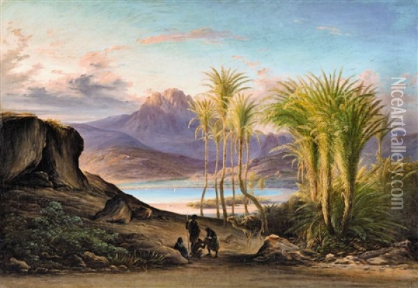 A Lake In Ethiopia Oil Painting - Johann Martin Bernatz