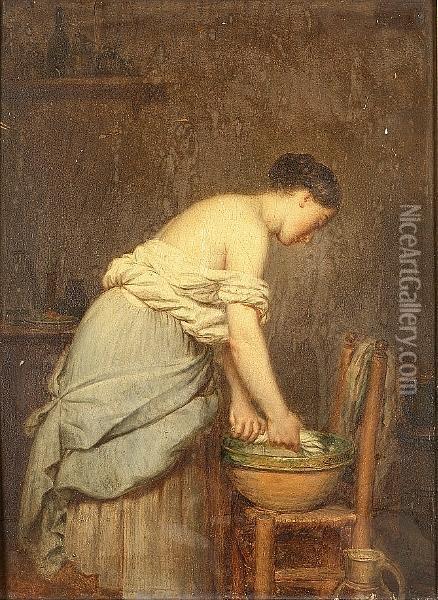 Femme A Sa Toilette Oil Painting - Adolphe Henri Dubasty