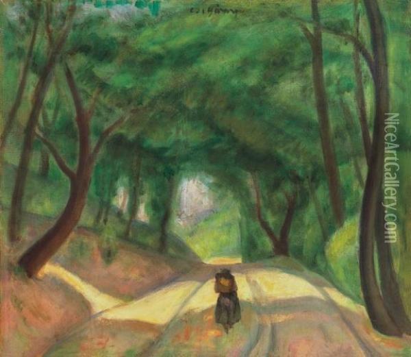 Shady Road (forest Track), Around 1935 Oil Painting - Dezso Czigany