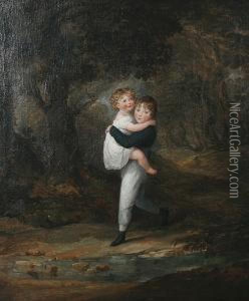 Two Children In A Woodland Glade Oil Painting - Maria Spilsbury