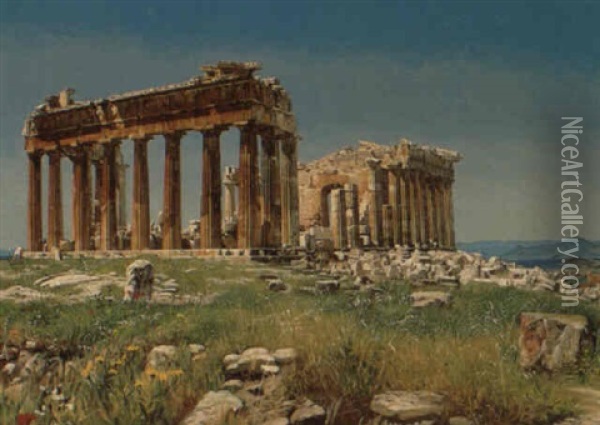 Parthenon Templet Pa Akropolis Oil Painting - Josef Theodor Hansen