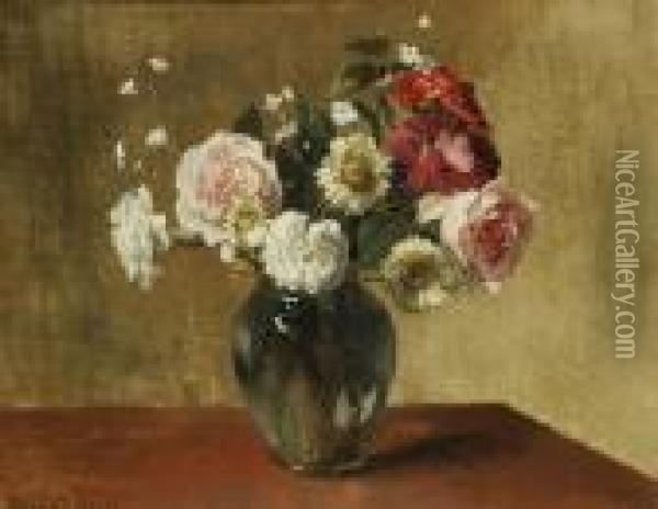 Still Life Of Summer Flowers In A Glass Vase Oil Painting - Bernard Johann De Hoog