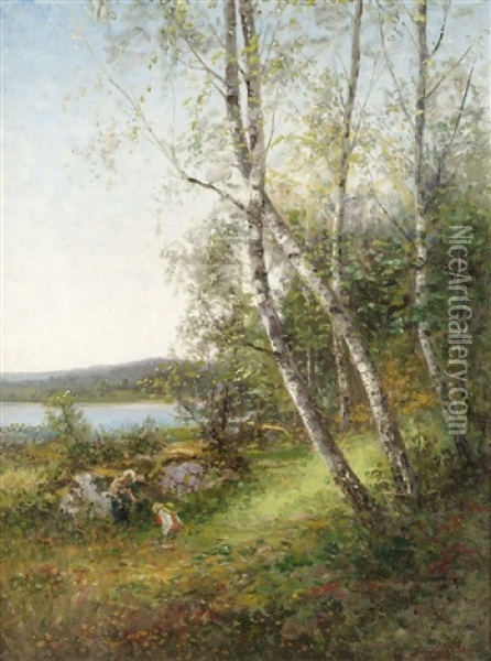 Bjorkbacke, Motiv Fr. Halland Oil Painting - Johan Severin Nilsson