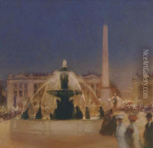 Place De La Concorde, Le Soir Oil Painting - Gaston de Latouche