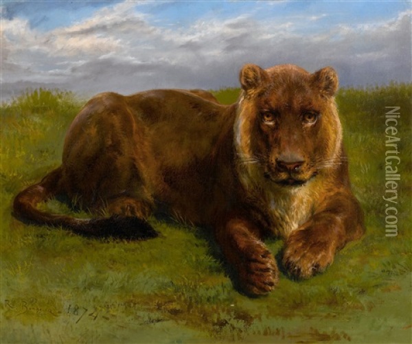 Lioness Posing Oil Painting - Rosa Bonheur
