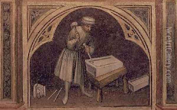 The Stone Cutter from The Working World cycle after Giotto 1450 Oil Painting - Nicolo & Stefano da Ferrara Miretto