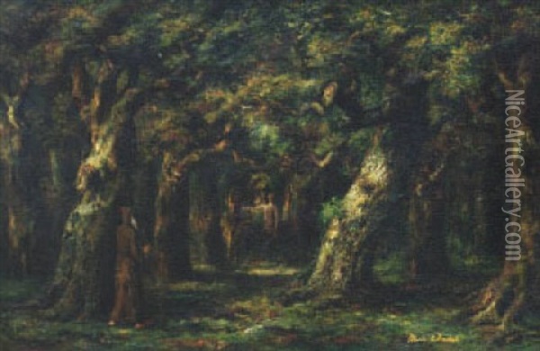 Centaur And Monk In A Forest Oil Painting - Maria A' Becket