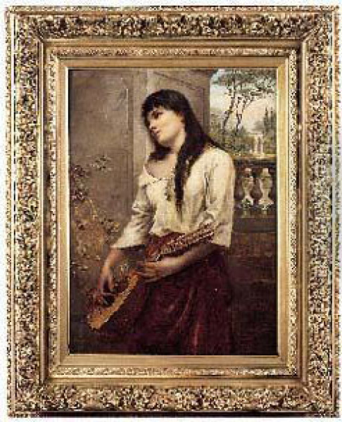 Jeune Femme A La Mandoline Oil Painting - Aime Stevens