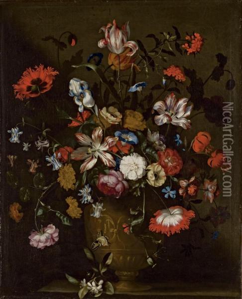 Tulipes, Iris, Roses, Volubilis Et Autres Fleurs Dans Un Vase Oil Painting - Jan Peeter Brueghel